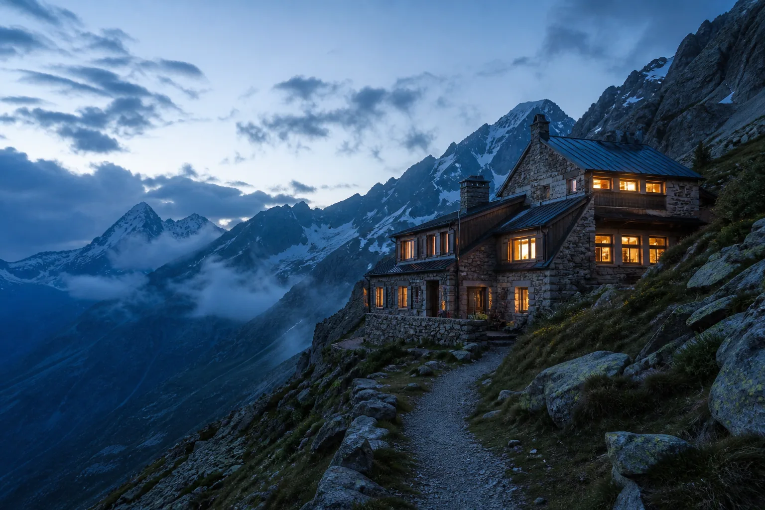 Refuge des Écrins dans la haute montagne